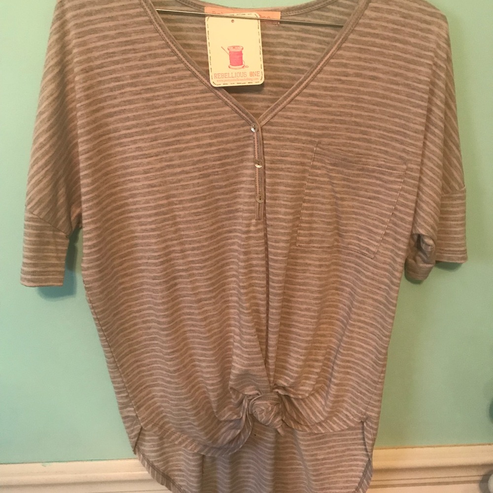 Rebellious One: Pink & Grey Striped Tied Shirt